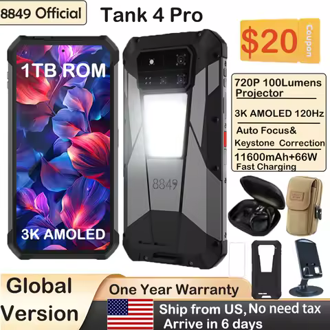 8849 Tank 4 Pro Unihertz 5G Rugged Projector Smartphone 1TB 36G Android 14 Sports Phone 11600mAh Dim