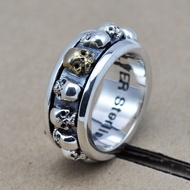 Pure silver Sterling silver mens 925 ring Thai silver skeleton S925 ring rotate punk skull Ghost roc