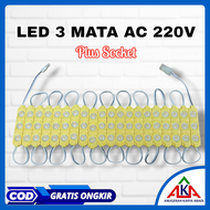 GROSIR Modul Lampu LED 3 Mata AC 220V Plus Socket 20 Pcs