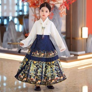 กระโปรงหน้า2023ม้าสำหรับเด็กผู้หญิงชุดใหม่ฤดูร้อนสไตล์จีนกระโปรง Hanfu บางสำหรับเด็กโตชุดถังจีน
