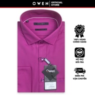 OWEN SALE - Áo Sơ Mi Owen Tay Dài Màu Hồng Đậm  Họa Tiết Trơn Form Regular Fit Lai Bầu Chính Hãng