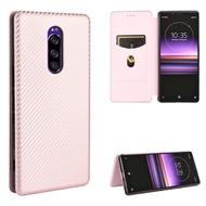 Sony Xperia 1 Case, EABUY Carbon Fiber Magnetic Closure with Card Slot Flip Case Cover for Sony Xperia 1