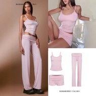 Ready Stock - Iamgia Tender Pink Rhinestone Lace Camisole Shorts with Long Pants, Women's Size