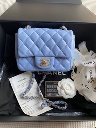 Chanel classic flap mini square💙天藍色Baby blue羊皮