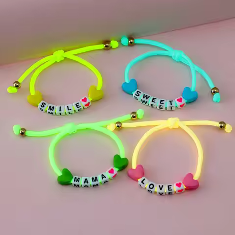 4Pcs/set Handmade Adjustable Love Words Beads Luminous Rope Bracelet for Teens Girls Friendship Part