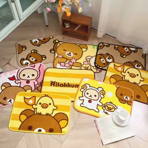 In Stock Cute Rilakkuma Floor Mat Cartoon Bathroom Floor Mat Cute Rilakkuma Room Polyester Fiber Dec
