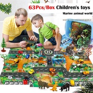 63Pcs Big Dinosaur Marine Animals Toys Set Realistic Wild Animals Learning Toys