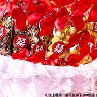 婚禮魔球爆米花(大紅囍字款)(焦糖+巧克力各半)X100份+大提籃X1個