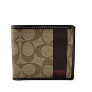 二手蔻COACHHeritage Signature雙折錢包，米色，帶零錢包和鈔票夾層