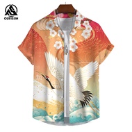 Vintage Mens Shirt Short Sleeve Tops 3D Crane Graphic Clothing Oversized Mens Hawaiian Shirt
