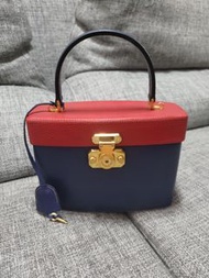 ##Vintage##( a.testoni)紅藍拼色手提箱包，附全新背帶未拆封。