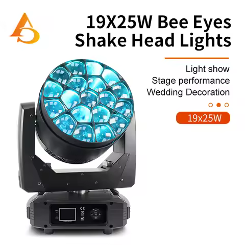 Stage Light 19X25W RGBW Zoom LED Moving Head Bee Eye DJ Stage Lighting With Ring Effect For DJ Disco