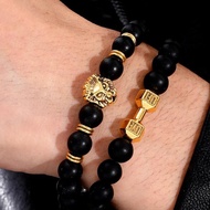 Jewelry agate volcanic stone men's fashion luxury charm set bracelet obsidian dumbbell bracelet