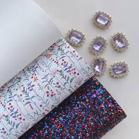 New Rainbow 30x22CM Purple Dream Dandelion White Faux Leather & Glitter For DIY Handmade Hairbow Cra