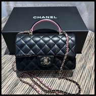 （正貨CWB 店）Chanel Black &amp; Pink Mini Classic flap 20 with handle bag 手袋