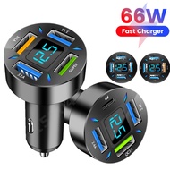 66W Car Charger Quick Charge Adapter 4-Port USB A+USB C Fast Charging Phone Charger for iPhone Xiaom