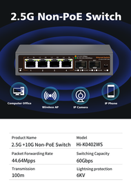Hisource 4 Port 2.5G Ethernet Switch None POE Network Switch with 2 Port 10G SFP+ Unmanaged Plug and