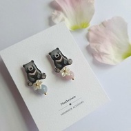 動物系列-台灣黑熊 紫水晶 海藍寶 耳環/耳夾