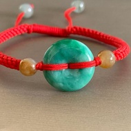 免費開光 快速出貨 天然A貨緬甸玉翡翠 花青 平安扣手鍊 玉錢手鍊