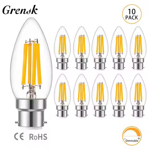 10PCS Led Candle Dimmable Edison Lights Bulb Daylight 6000K Led Filament Bulb Warm White 2700K B22 L