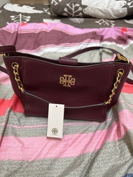 TORY BURCH /TB 二手正品酒紅色鏤空金屬側包 尺寸約長23×高20×底寬7cm