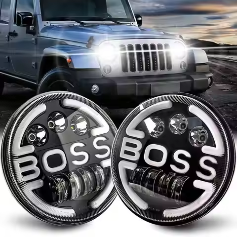 7" Round Cafe Racer For Yamaha Harley Road King Jeep Wrangler Jk Halo Angel Eyes 7 Inch Motorcycle L