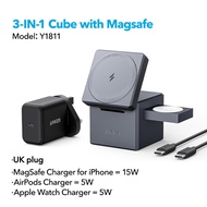 【With Charger】Anker MagSafe Charger Stand 3-in-1 Cube with MagSafe 15W Max Fast Charging Stand Folda