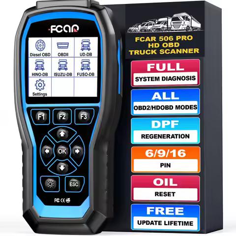 FCAR F506 Pro OBDII Diesel OBD Diagnostics Tool Truck Code Reader DPF Regeneration and Engine Oil Re