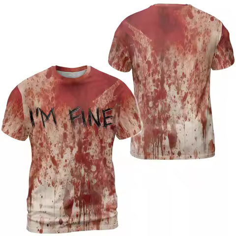 Halloween Horror Bloody T-Shirts I'm Fine 3D Print Men Women Short Sleeve T Shirt Harajuku Y2k Tops 