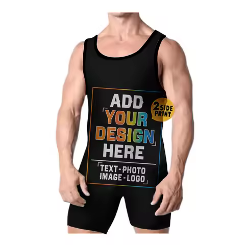 Customize men's wrestling singles sleeveless boxing jumpsuit, triathlon weightlifting suit, add your