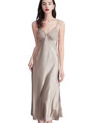 IIG Womens Long Satin Full Slip Dress Adjustable Spaghetti Strap Chemise Nightgown