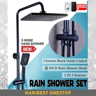 [BLACK-888C] 2 IN 1 RAIN SHOWER SET Chrome Black Oxide Coated 8 Inches Ultra Thin Square Shower Swiv