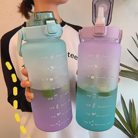 2 Liter Sports Water Bottle With Straw Large Capacity Fitness With Scale Gradient Kettle Outdoor Pla