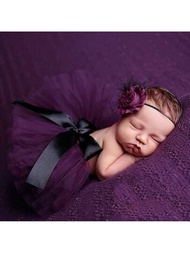 嬰兒攝影服裝套裝,包括蓬蓬裙、公主裙、頭帶、新生兒拍照服裝