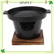 SIMPLESHOP Hibachi Grill, Burner Stove Wood Aluminum Alloy Mini BBQ Grill, Portable Wooden Trivet Bl