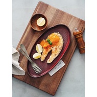 日式復古橢圓盤手工陶瓷家用魚盤西餐廳大號餐盤早餐盤沙拉甜品盤