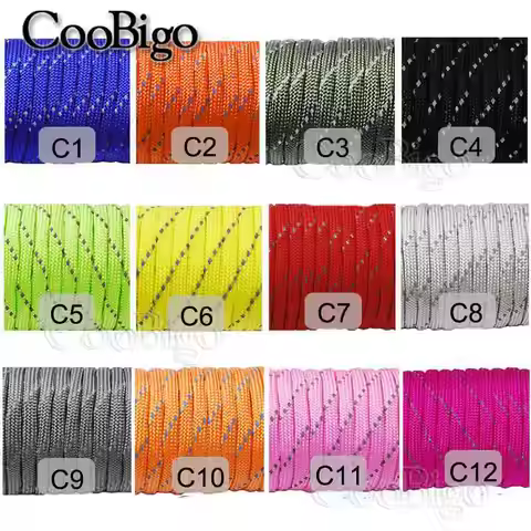 10ft~328ft Reflective Parachute 550 Rope Paracord Bracelet Cord Lanyard Outdoor Camping Tent DIY Acc