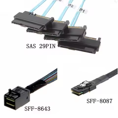 Mini-SAS to SAS Cable, SFF-8643 to SAS SFF-8643 & 8087 to SFF-8482 Connector 4X SAS 29Pin SFF-8482 w