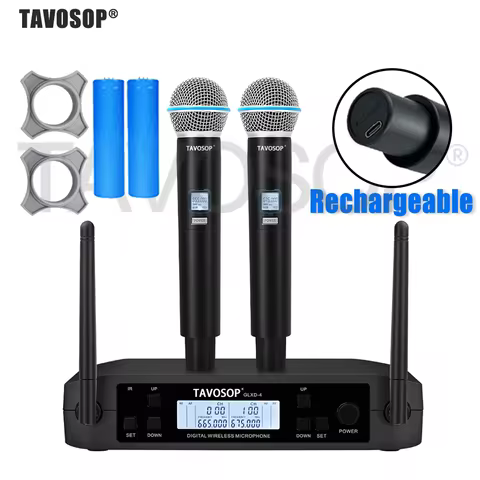 TAVOSOP Professional Wireless Microphone GLX-B58A Dual Channel UHF Rechargeable Stage Performances S