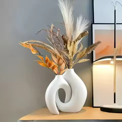 2026 Top Quality Plastic Vase Hollow Nordic Modern Vase Set 2 Modern Home Decor Living Room Bookshel