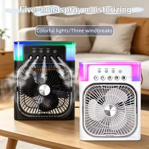 Portable Desktop Humidifier Cooler Spray Mist Fan Usb Air Cooling Fan with 7 Colors LED Light Home D