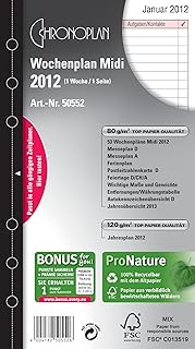 Chronoplan 50552 Calendar Insert 2022, Weekly Plan in Midi Format (96 x 172 mm), Days in Lines, Repl