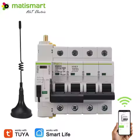 Matismart Tuya Rccb Smart Life AC Remote Control Circuit Breaker MT53RW 4P MCB WiFi Auto Recloser MT