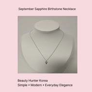 September Sapphire Birthstone Slim Necklace (Flower Design) | 925 Silver / Rose Gold Plated | Korean