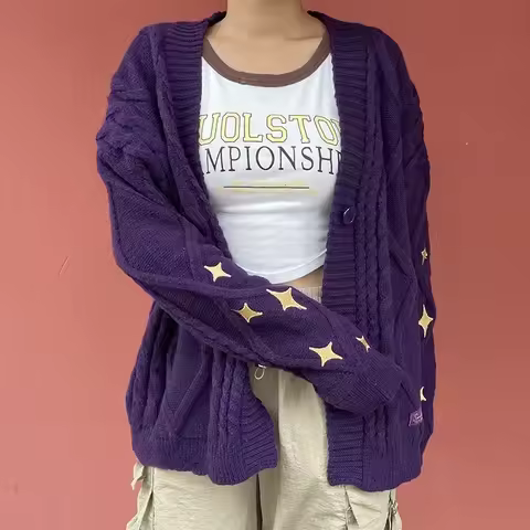 Speak Now Cardigan TS Golden Star Embroidery Button Up Purple Sweater TV Album Cardigan Gift Fall Wi