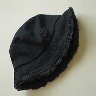 CAT WEST設計 秋冬款黑色牛仔刺繡毛邊盆帽 漁夫帽
