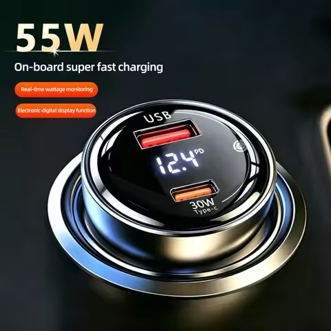 55W Car Charger PD 30W Car Cigarette Lighter Plug Car Charger Flash Charge with Digital Display For 