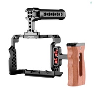 Andoer Aluminum Alloy Camera Cage Kit with Video Rig Top Handle Wooden Grip Replacement for  A7R III