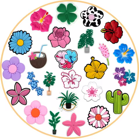 1/25-PCS Flower Shoe Charms for Women,Four-Leaf Cherry Blossom Accessories for Sandals,Coconut Cactu