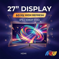 HUW Monitor PC 27" IPS Full HD 1920x1080 60Hz 2ms 98%sRGB Anti Flicker HDMI DP VGA 3 Year Warranty M